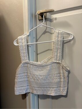 aerie White Crochet Square-Neck Crop Top